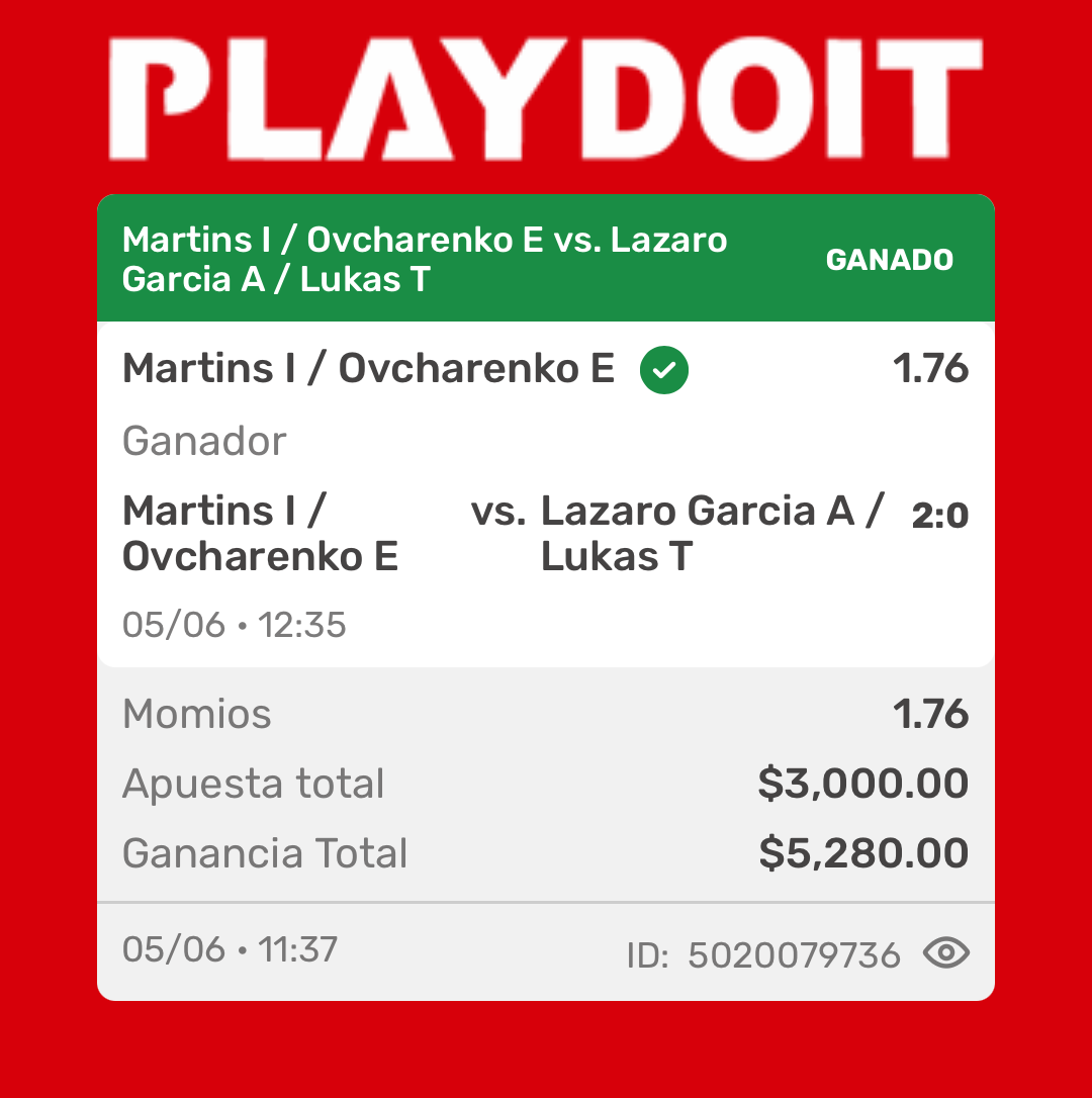 Ticket ganado — Tenis, Simple, 5 Jun